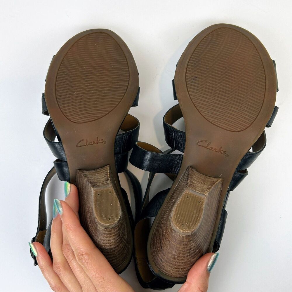 Clarks Ranae Strappy Sandals Peep Toe Short Heels Padded Comfort Shoes Black 8 - Picture 6 of 12
